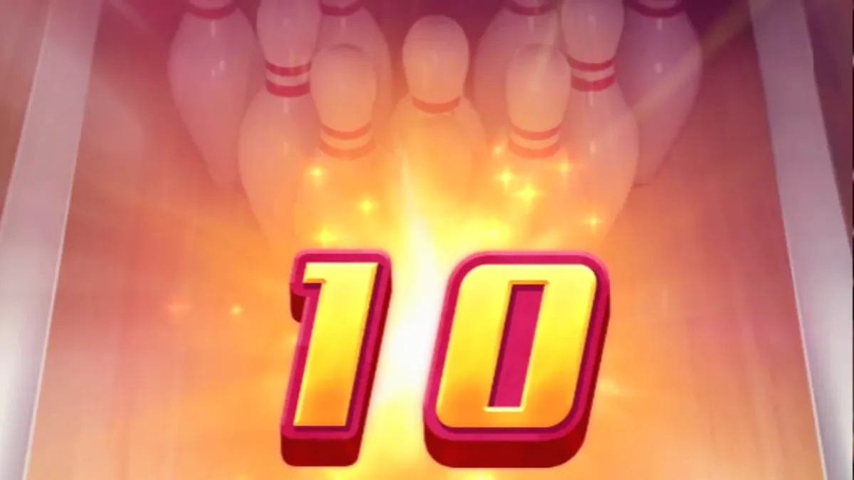 Tampilan visual slot Perfect Strike dengan tema bowling neon