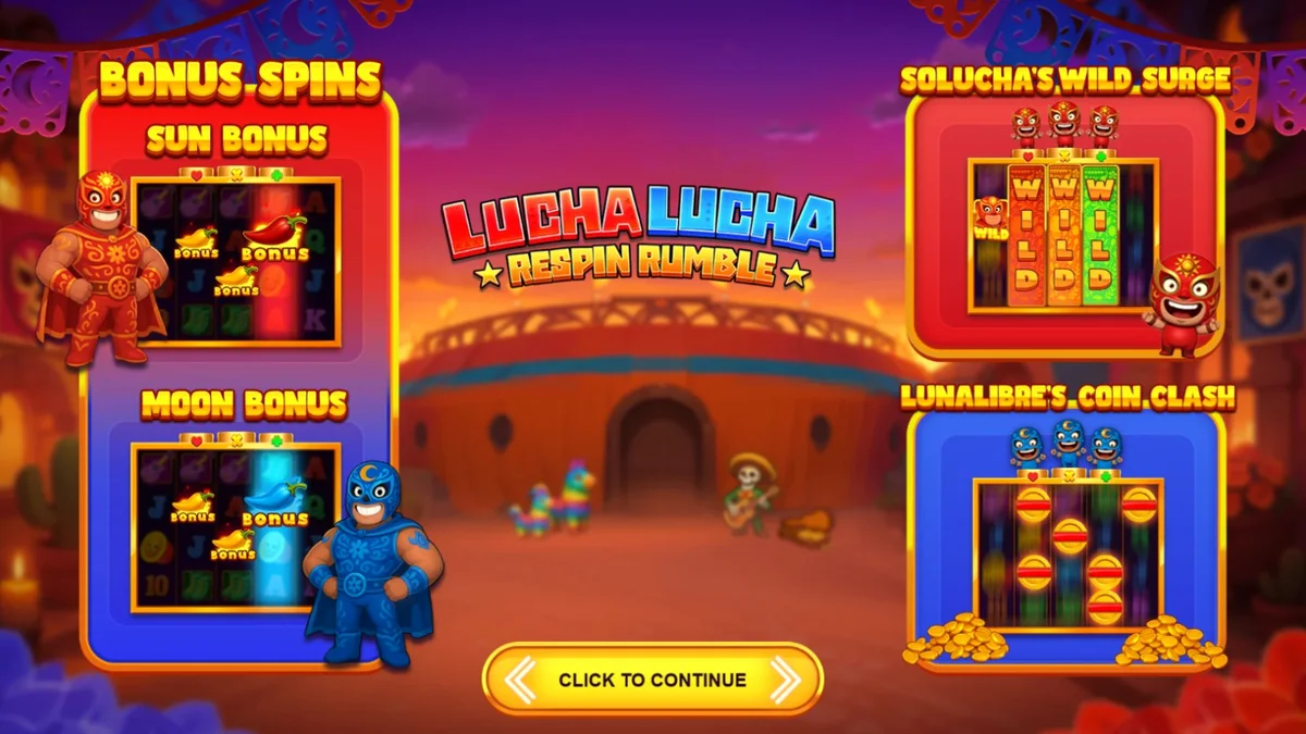 Lucha Lucha Respin Rumble slot dengan tema gulat Meksiko yang penuh warna
