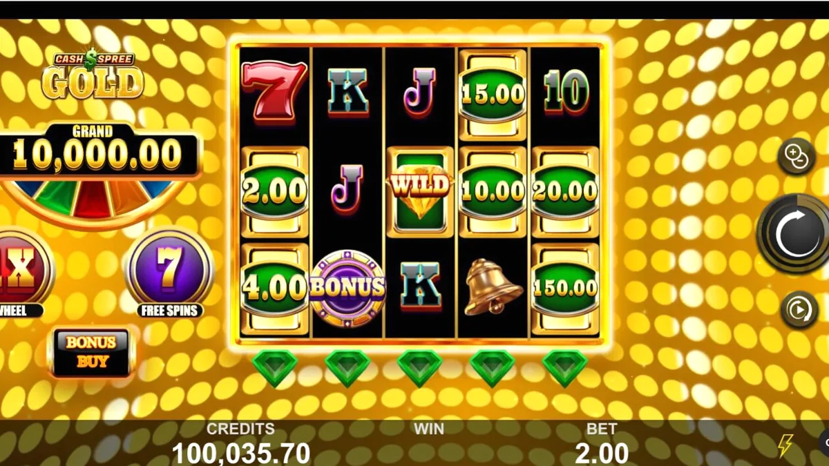 Tampilan visual slot Cash Spree Gold dengan nuansa emas dan simbol mewah