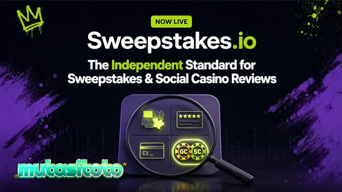 Tampilan antarmuka platform ulasan Sweepstakes.io di layar perangkat digital